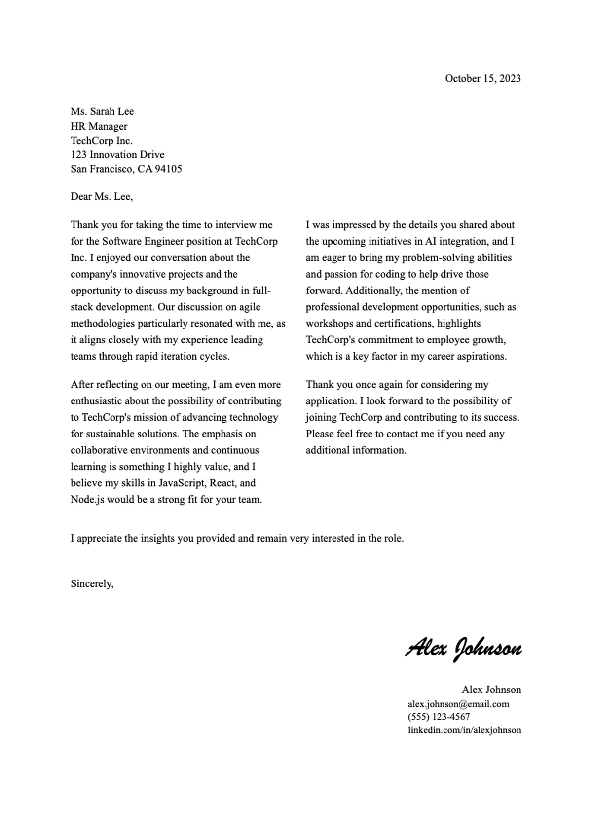 Professional post interview thank you letter template_variant_1